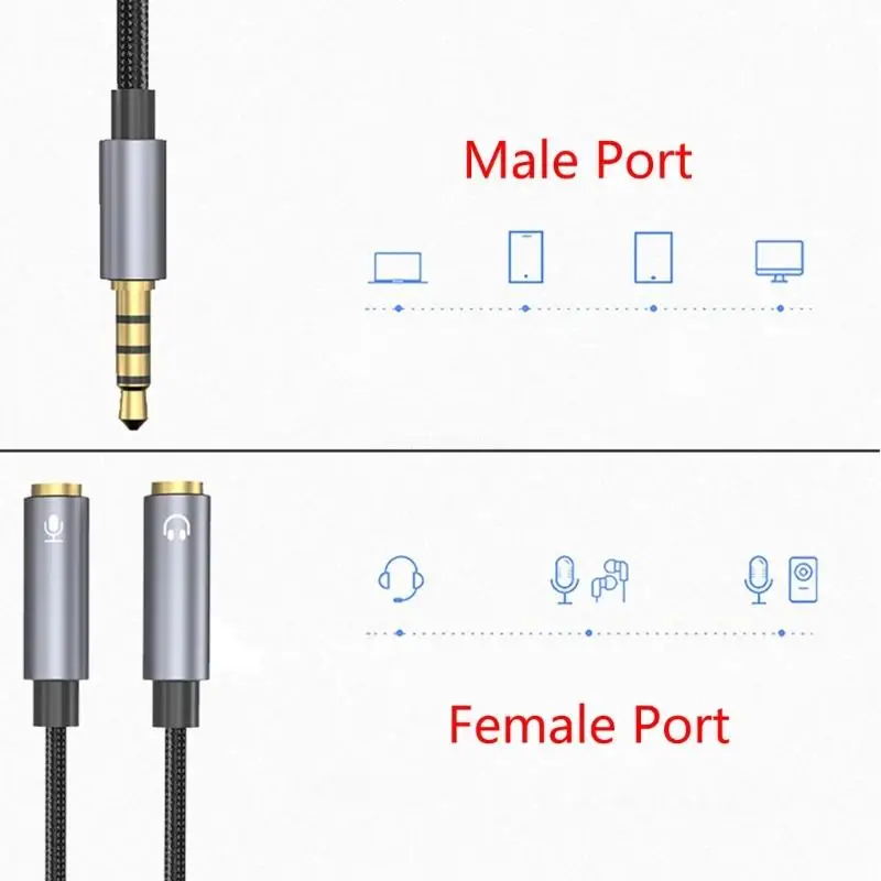 Headsets Mic Splitter for Computer 3.5mm Male to Double 3.5mm Female Cord Dropship