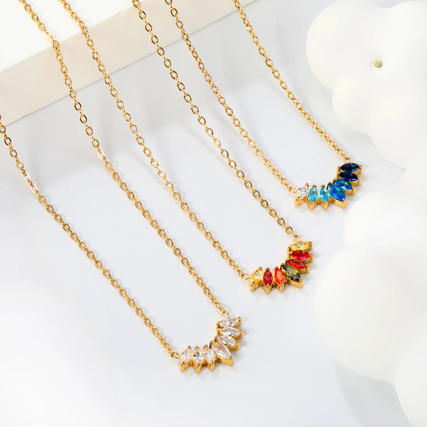 ASONSTEEL Prachtige Kleurrijke Zirconia Hanger Ketting Stud Oorbel Roestvrij Staal Voor Vrouwen Sieraden Mode Accessoires