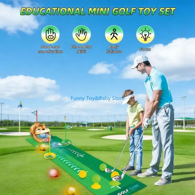 مجموعة جولف للأطفال مع حقيبة محمولة قابلة للسحب للعبة رياضية داخلية وخارجية لتطوير مهارات التنسيق C90B