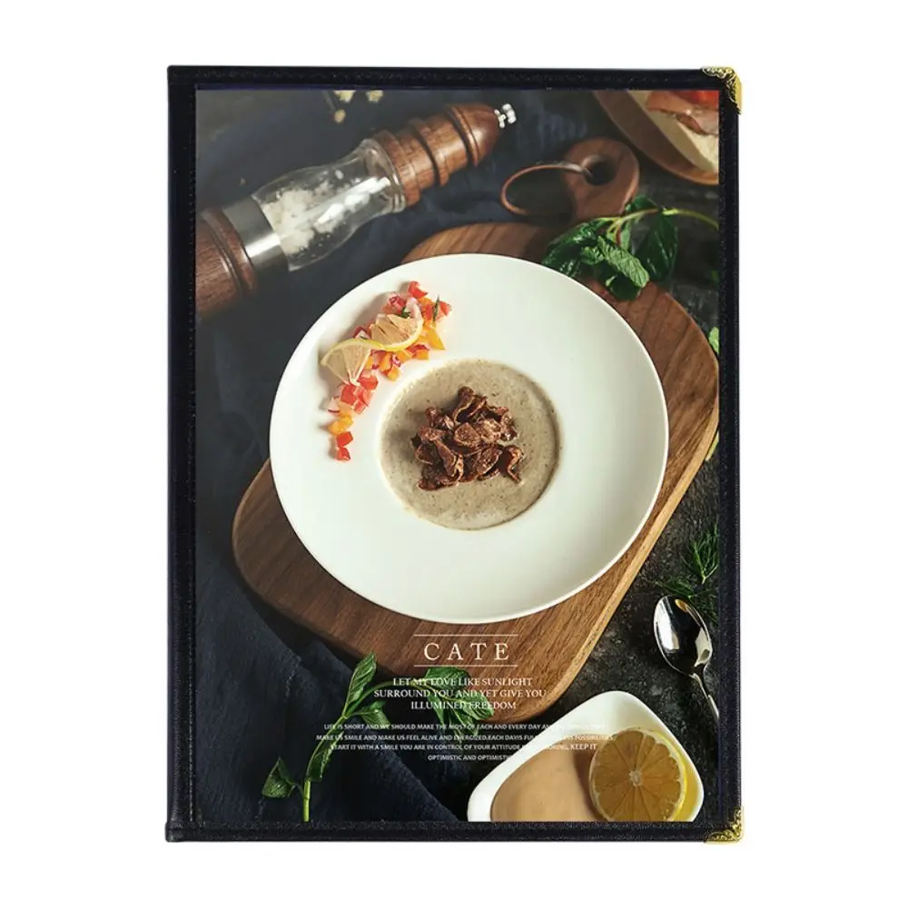 Foldable PVC Transparent Menu Cover A4 Metal Corners Menus Price Display Book Letter Size Reusable Loose Leaf Binder Kitchen