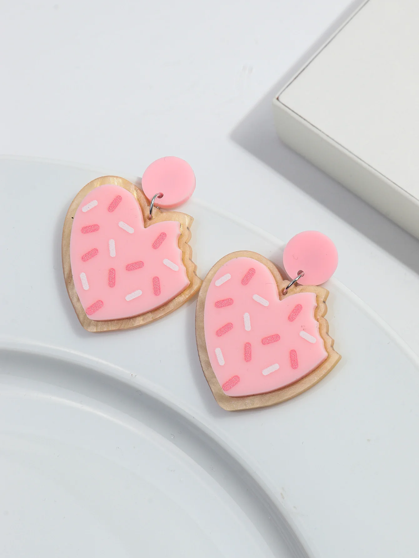 New Glitter Love Heart Acrylic Earrings for Women Cute Pink Love Cookies Dangle Earring Statement Jewelry Valentine\'s Day Gifts
