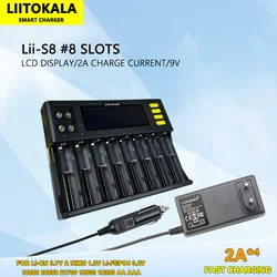 LiitoKala Lii-S8 8 Slots Check Capacity 3.7V 1.2V For 18650 26650 21700 26700 18350 AA AAA With 9V LCD Battery Charger