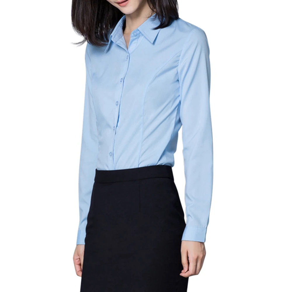 Button down Shirts Women\'s Office Work Shirts Ladies Business Blouses V Neck Long Sleeve Summer Classic-Fit Tops