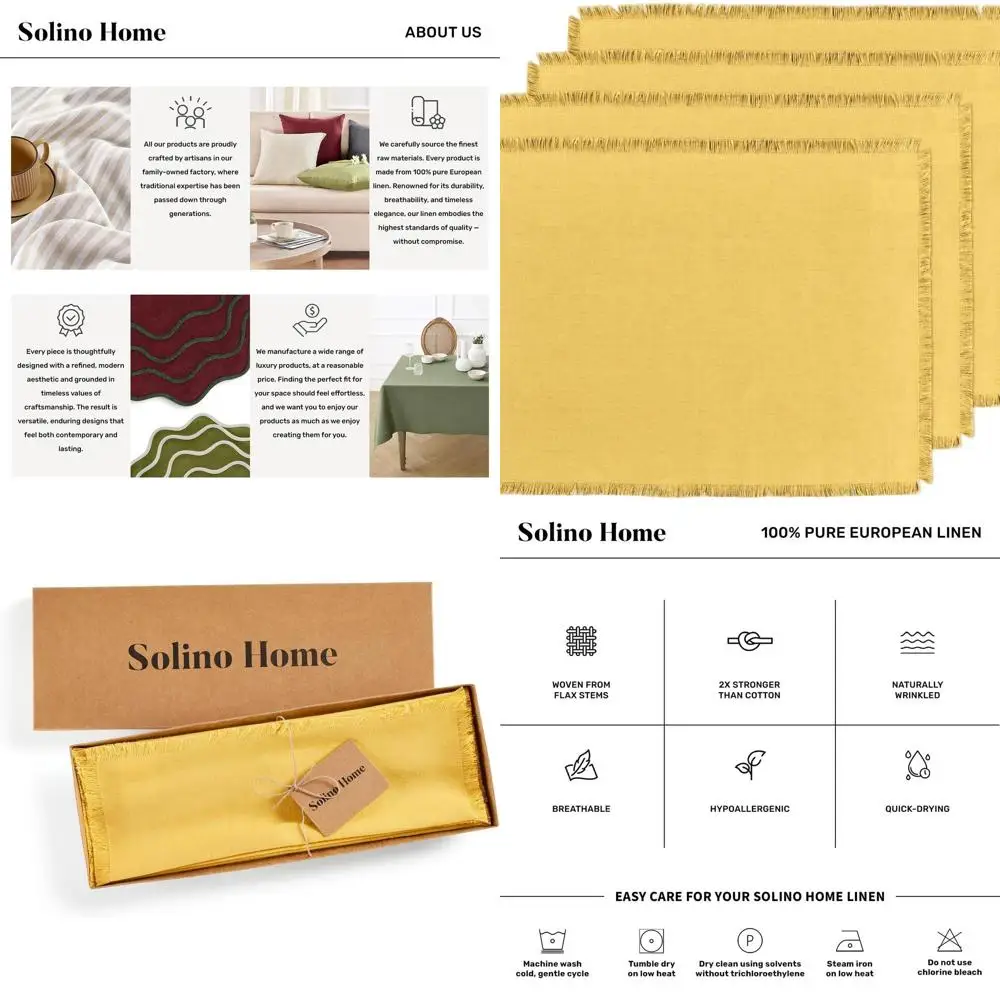 

Marigold Yellow Linen Placemats Set of 4 - 14x19 Inch Pure Linen Table Mats