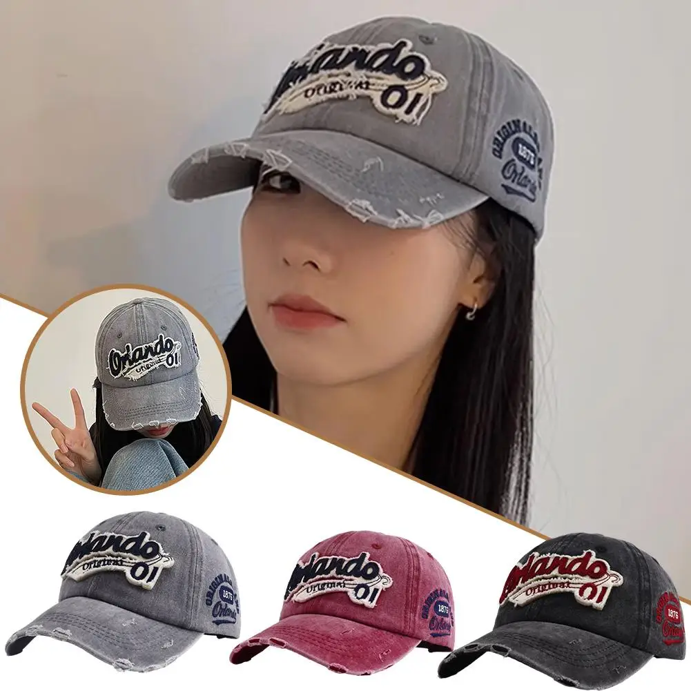 

Retro Letter Embroidery Baseball Caps Spring Summer Adjustable Hats Casual Sun Hop Hip Cotton Hat Women Streetwear Men Y2K X6J1