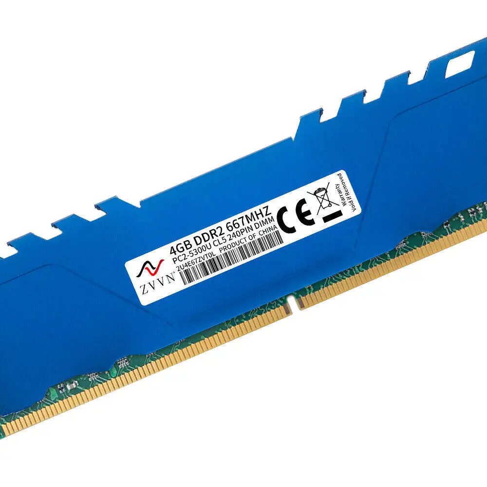 ZVVN 4GB DDR2 667MHz PC2-5300U CL5 240Pin Intel DIMM Desktop PC Memória RAM Azul