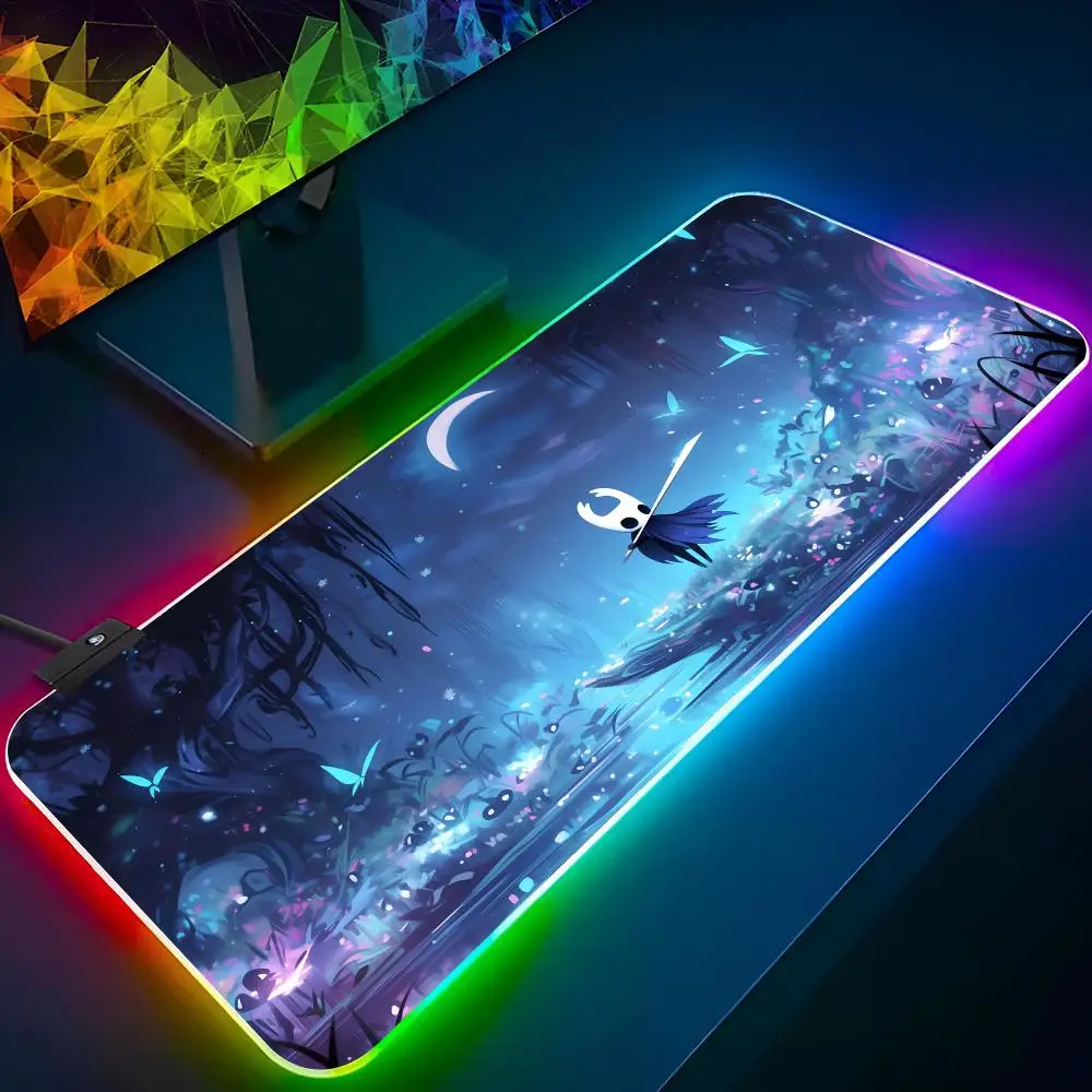 Imagem -05 - Hollow Knight Rgb Mouse Pad Desk Decor Laptop Mat Backlit Gaming Mousepad Teclado Gamer Girl Table Pads Xxl