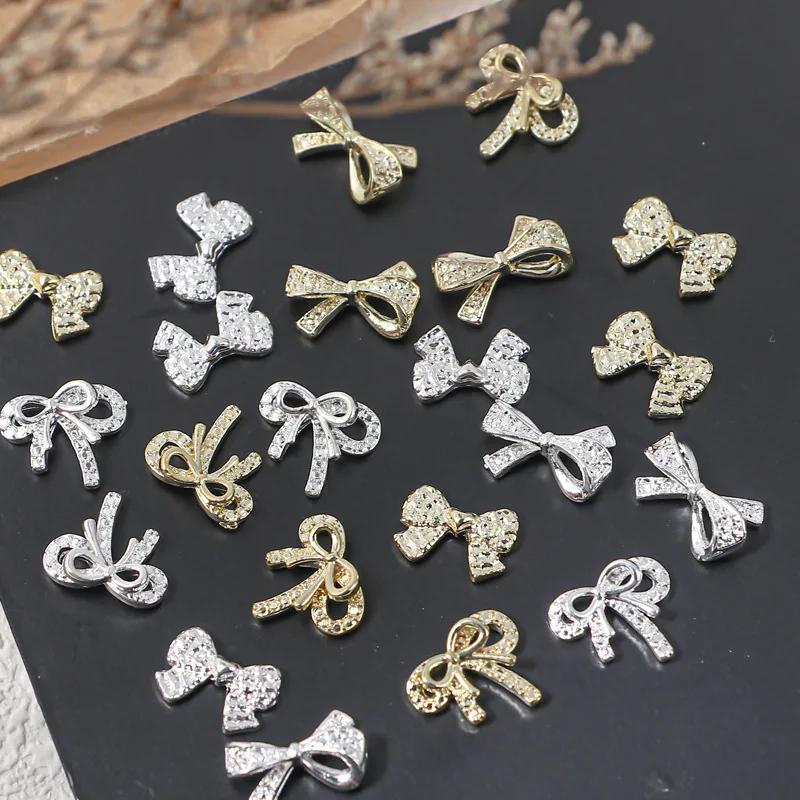 

20PCS 3D Metail Nail Art Bow Charms Silver Gold Bowknot Accessories For Manicure Decor Design Nails Decoration Supplies Tool