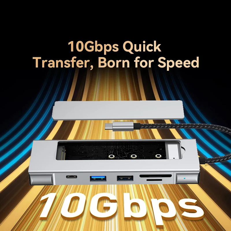 KEBIDUMEI USB C Hub with Disk Storage Function M.2 NVMe SSD Hub Type-C to RJ45 HD-MI Adapter PD100W USB 3.2 Splitter for Laptop