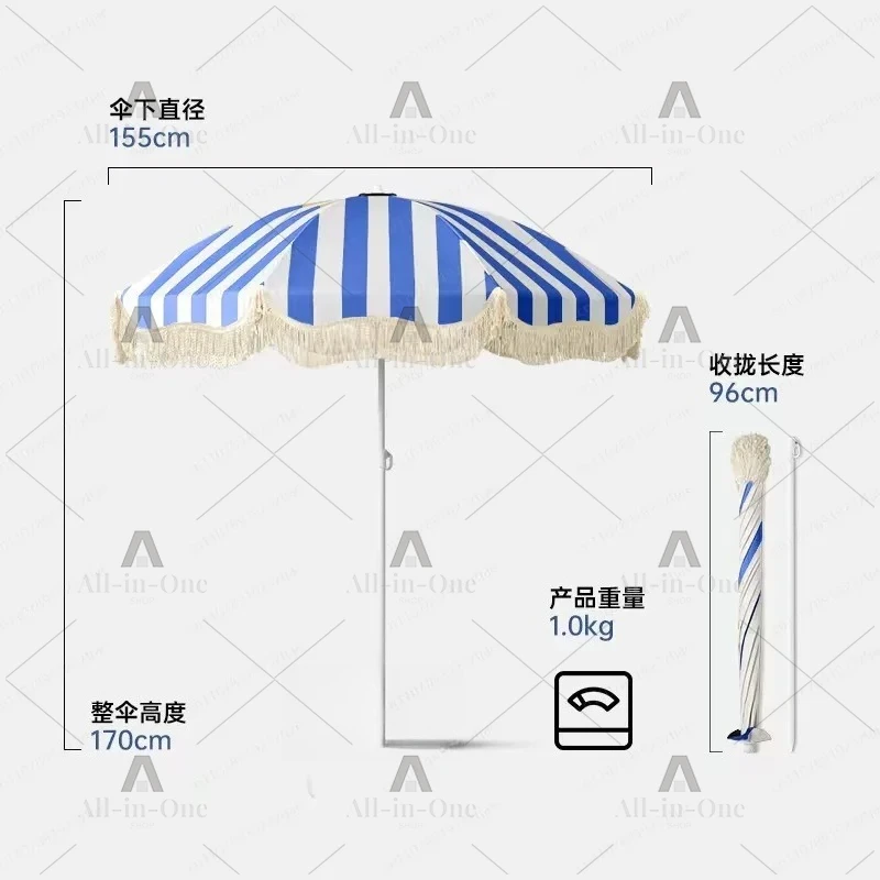 Tassel Outdoor Patio Umbrella Large, Beach Garden Stall Sun & Rain Shade, Commercial Use