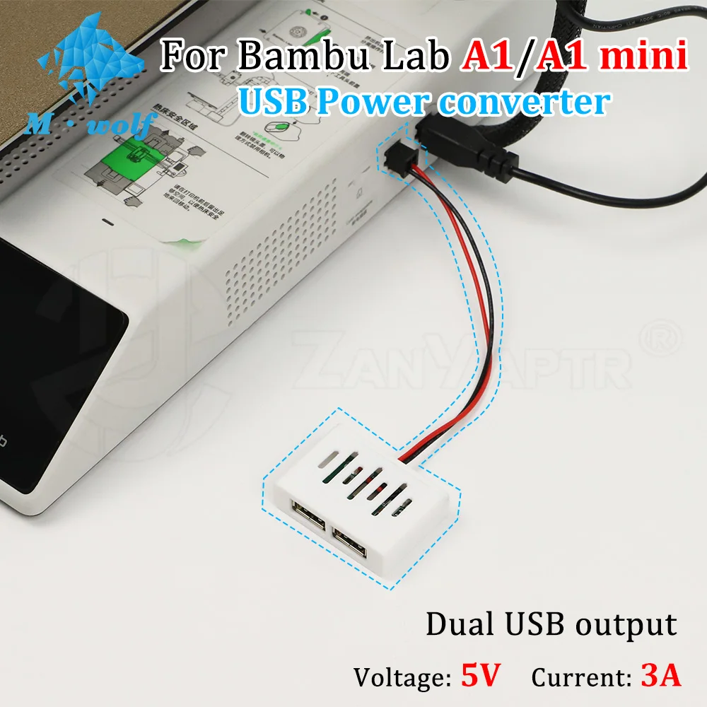 

5V 3A Dual USB Power Adapter For Bambu Lab A1/A1mini Compatibility bambu lab P1/P1S AMS interface Powered Lighting
