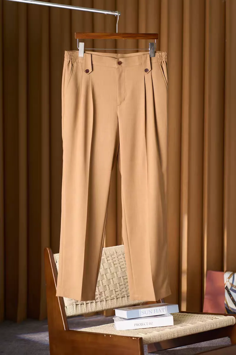 

Men's Slim Fit Linen Casual Pants Breathable Color Busin Sle mid Waist Zipper Straight Tube Trousers for Autumn Wi...