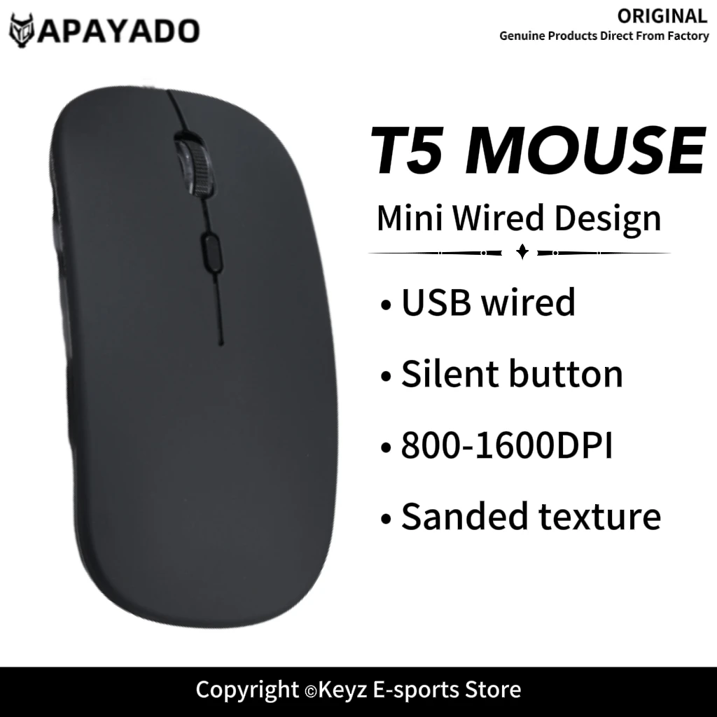 APAYADO T5 Silent Wired Mouse 1600 DPI 145cm Cable Noiseless Click USB Office Mouse Plug and Play Ergonomic for Office Use