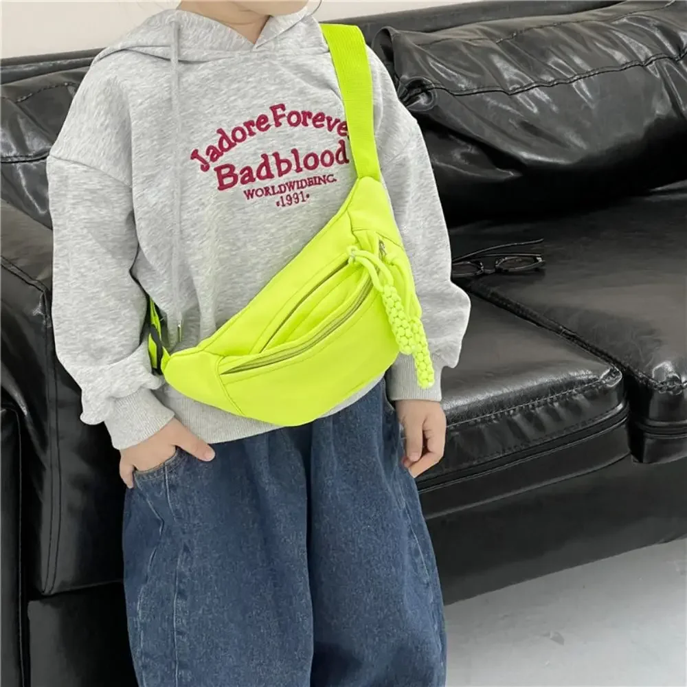 Bolso de lona para niños, bandolera de gran capacidad a prueba de agua a la moda, bolso de hombro de Color sólido con cremallera, riñonera, bolso de cadera
