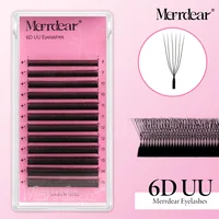 Extensiones de pestañas Merrdear U 6D W, negro mate, en forma de U, 6DW, pestañas en U, ventiladores de volumen prefabricados, pestañas postizas