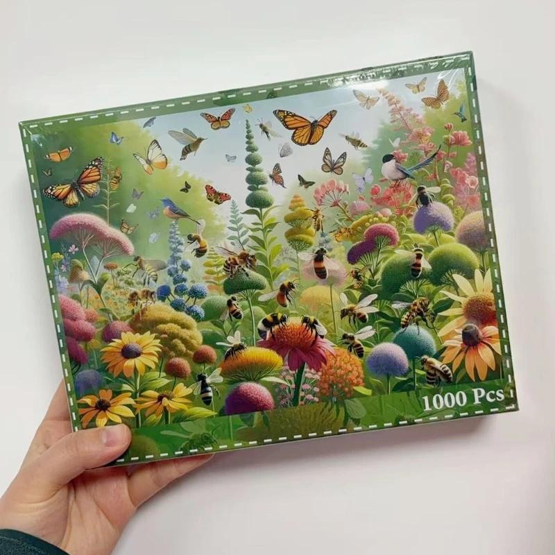 

70x50cm Large Size Premium 2mm Grey Cardboard 1000pcs spring Bee and Flowers Jigsaw Puzzle for Adults - with Section Division