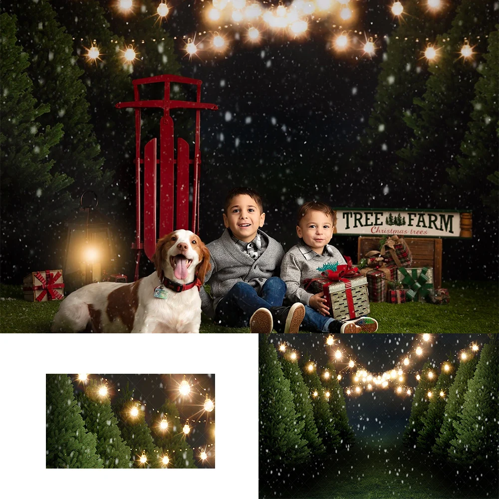 

Snowy Tree Farm Backdrops Kids Family Photography Child Adult Photocall Christmas Forest Backgrounds