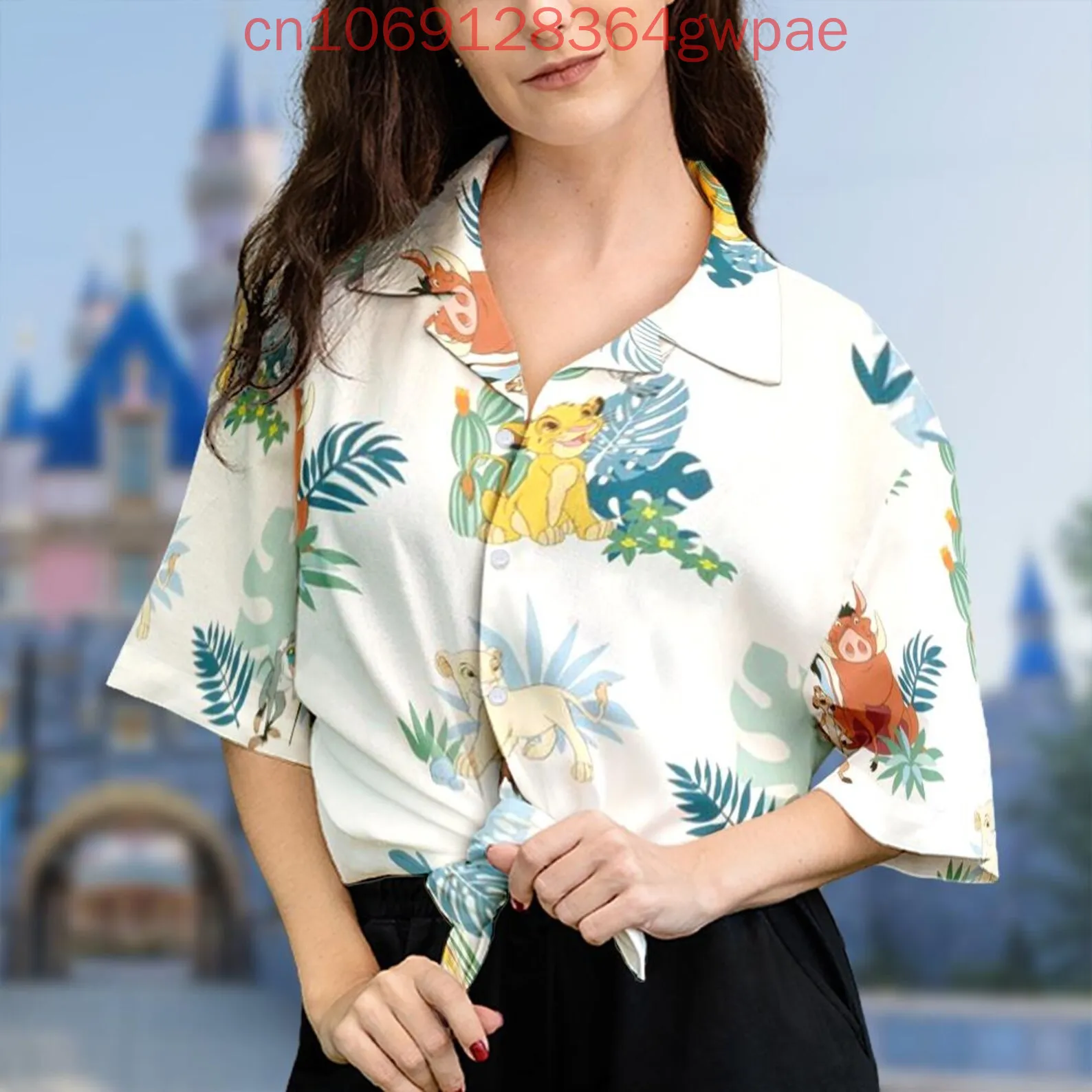 Disney Simba damska koszula hawajska moda koszula hawajska król lew letnie wakacje na co dzień damskie koszule plażowe z krótkim rękawem