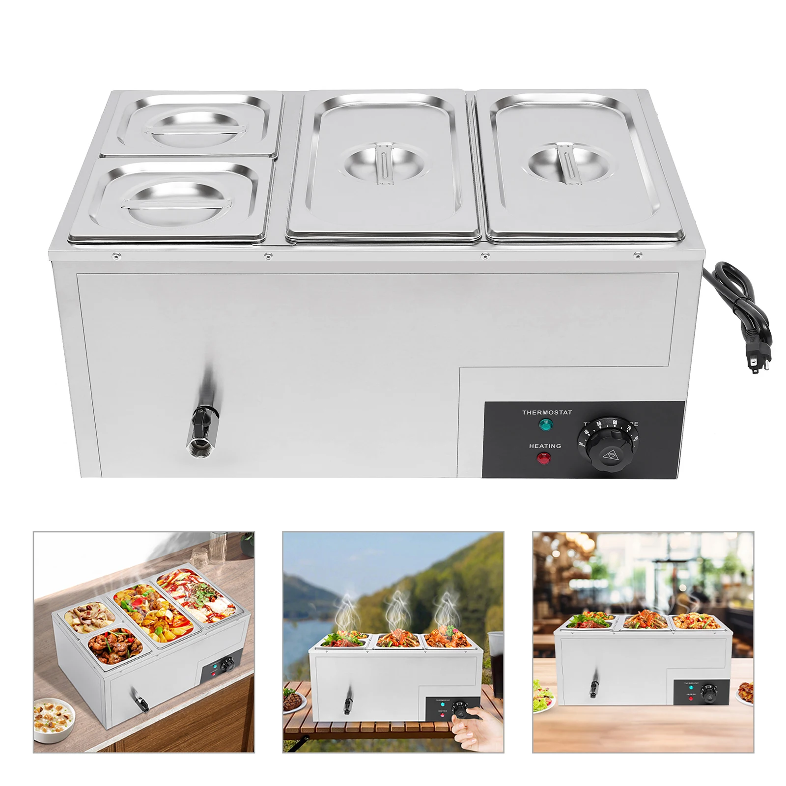 

Commercial Buffet Food Warmer 4-pan Stainless Steel Steam Table with Temperature Control for Catering and Restaurants Use