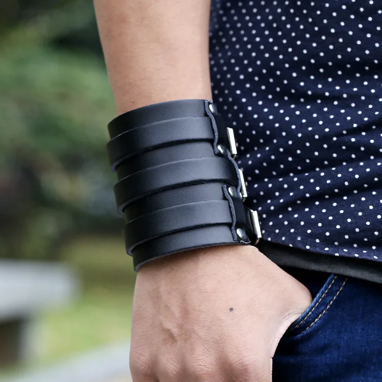 New Exaggerated punk leather Bangle Women Punk bracelet Men Simple Pure color wide leather multi layer Yoga Jewelry Pary Gift