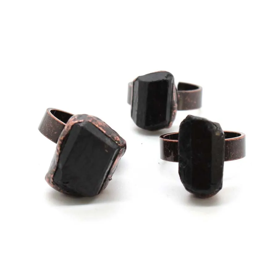 Charms Natural Irregular Black Tourmaline Crystal Stone Rings For Women Adjustalbe Choice Finger Ring Vintage Men Jewelry