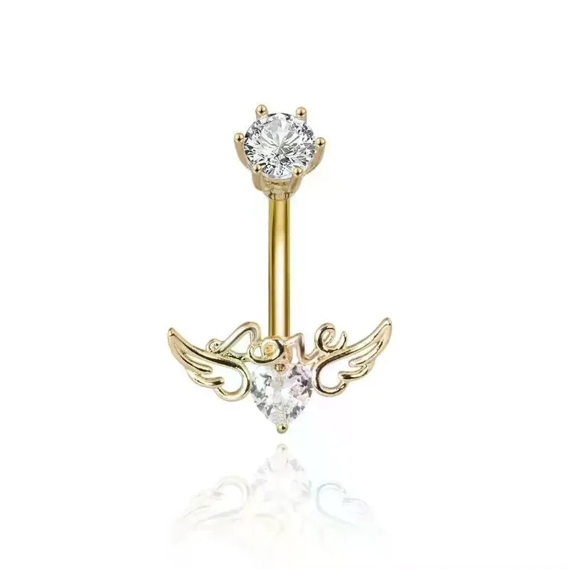 Heart Wings Belly Button Ring Cute Design Hypoallergenic Sexy Navel Piercing Jewelry for Teen Girl Birthday Gifts