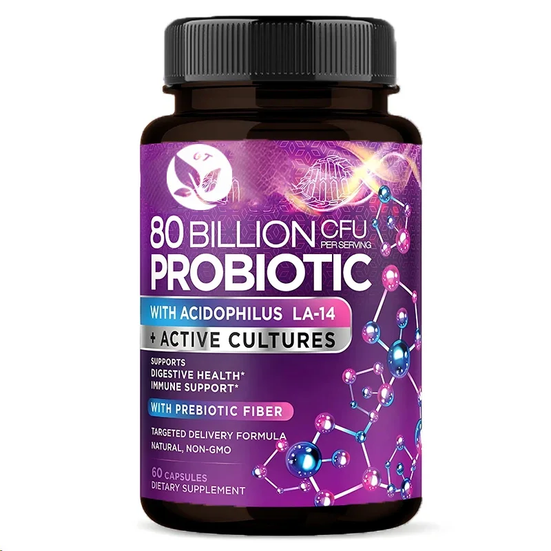 80 مليار Cfu Probiotic Lactobacillus Acidophilus، Bifidobacterium، والبروبيوتيك غير Gmo، خالي من الغلوتين والألبان، 60 كبسولة