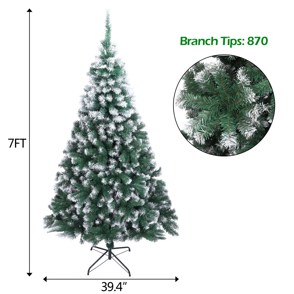 Green Pointed Spray White 7ft 870 Branches PVC Christmas Tree