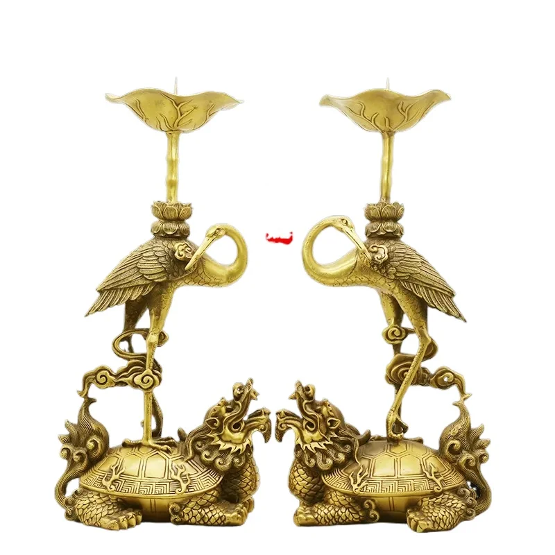 for Pure Copper Retro Turtle and Crane Wax Table Ornament Size Longevity Candle Holder Home Decoration