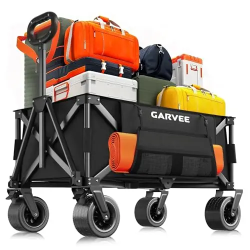 Heavy Duty Wagon Cart 460lbs Capacity, 280L Collapsible Wagon Beach Wagon with Big All-Terrain Wheels & Brakes, Folding