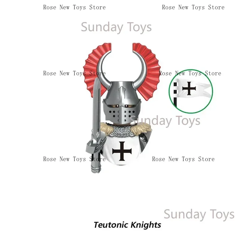 Średniowiecze Ciężki Rycerz Templariusz Krzyżowiec Bitwa Ksiądz Mini Sprzęt Wojskowy Flaga Model Klocki Konstrukcyjne Zabawki dla Dzieci