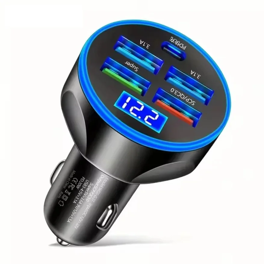 

250W 5 in 1 USB Car Charger Type C PD 12V Cigar Jack Fast Charging Adapter for iPhone 12 Pro Max 14 Plus 13 Huawei Oneplus