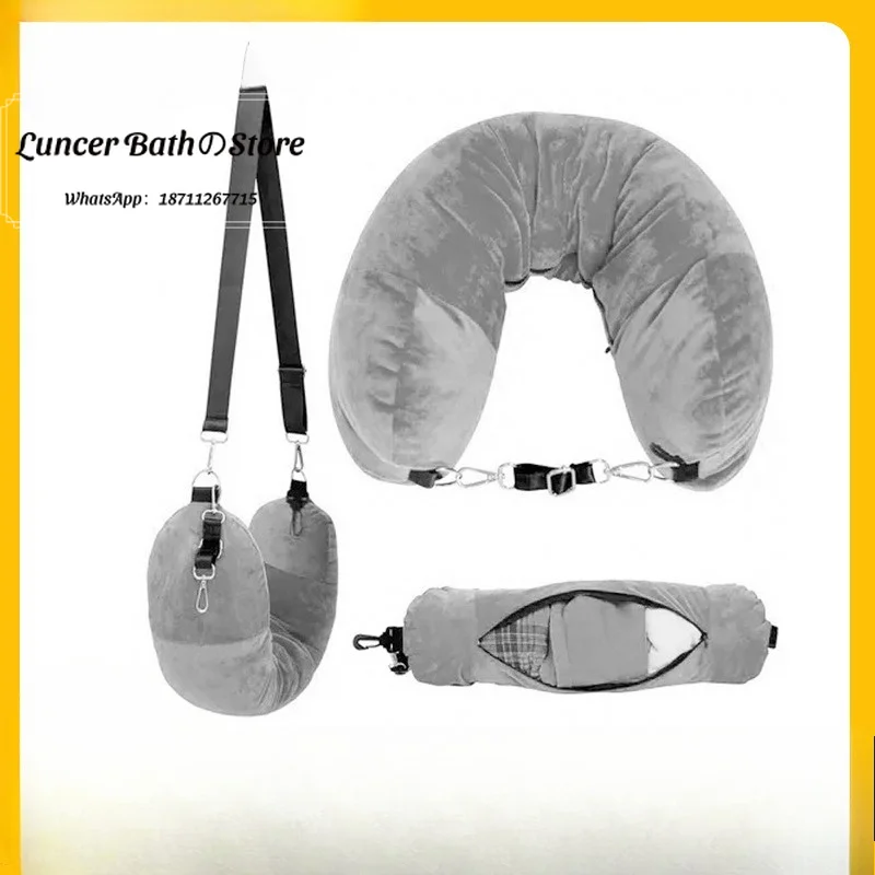 Neck pillow travel u-shaped pillow can be filled clothes luggage storage pillowcase dual-purpose neck protector storage portable