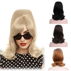 REEWES 60s Beehive Wig Pin-up do Curls Hair Black Brown 613 Blonde Vintage Synthetic wig For Halloween Cosplay Costume Party
