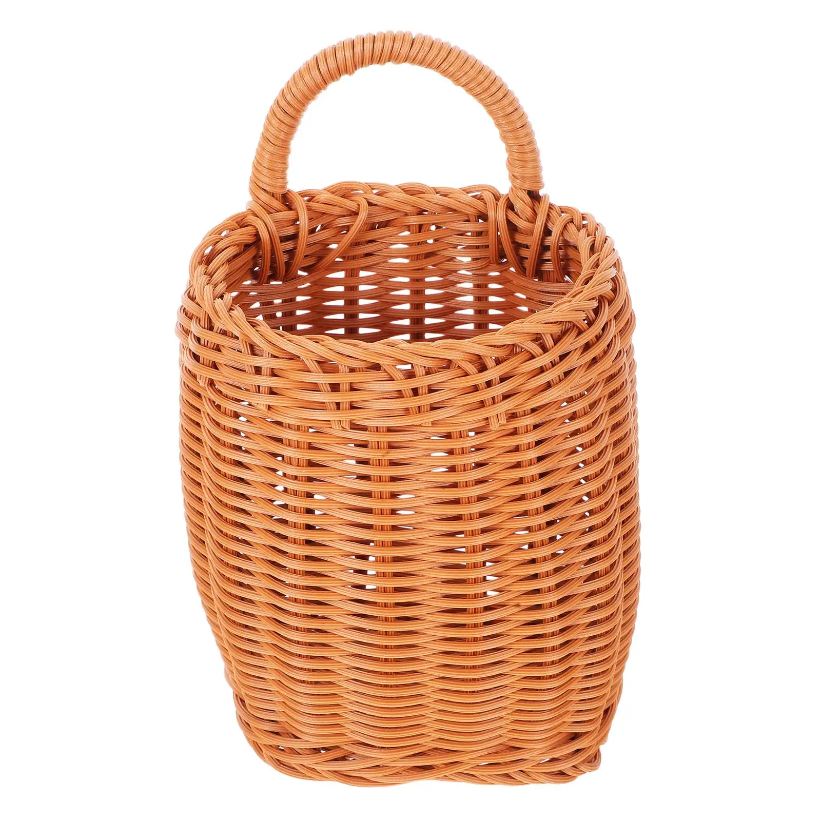 

Rattan Hanging Basket for Door Front Kitchen Storage Brown Tall Decor Wall Mount Fruit Vegetable Container