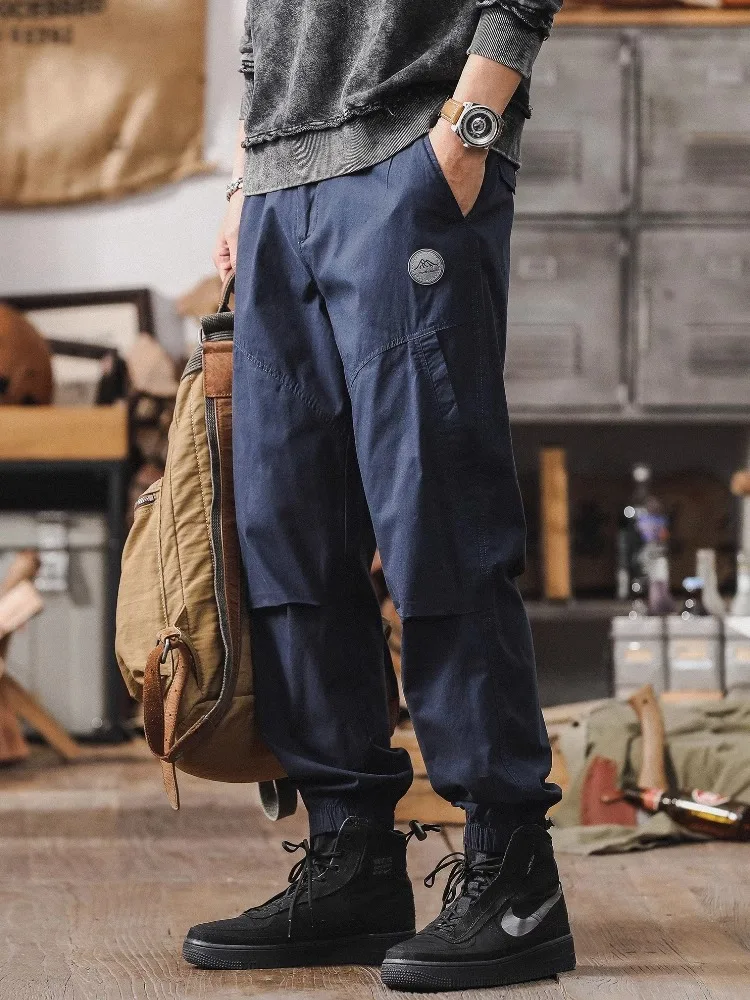 

Loose Fit American Retro Mountain System Workwear Pants Men's Spring Autumn New Sle Blue Casual Loose Cuffed Trousers