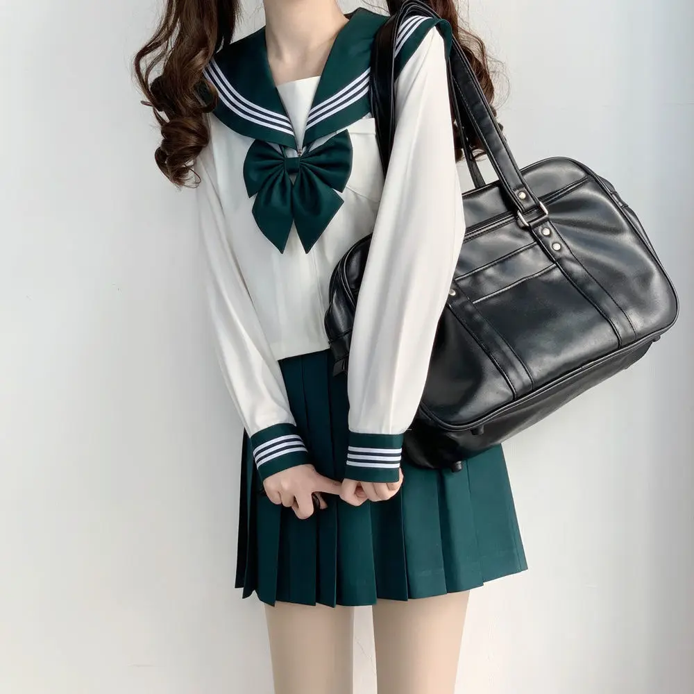 Falda larga japonesa, traje de marinero, traje medio, verde oscuro, tres uniformes básicos JK, conjunto de uniforme escolar ortodoxo