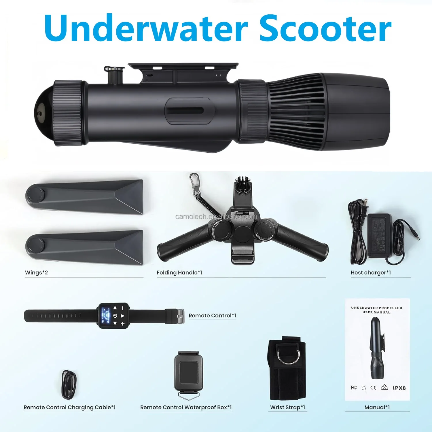 900W Water Scooter with  30m Waterproof for Snorkeling Diving Surfboard Kayak
