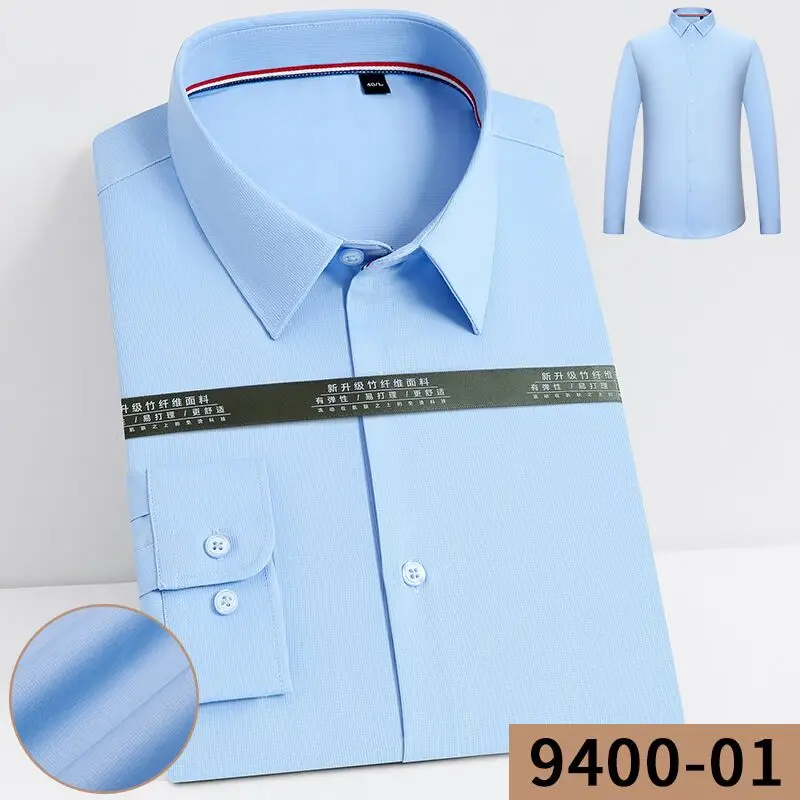 Four seasons new elastic men's long sleeve shirt non-ironing anti-wrinkle business casual fashion comfortable light breathable