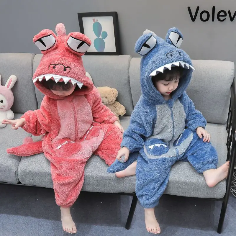 Baby Jumpsuit Thickened Romper Autumn and Winter Children's Cartoon Pajamas Girls Dinosaur Clothes Baby Outdoor Climbing Clothes