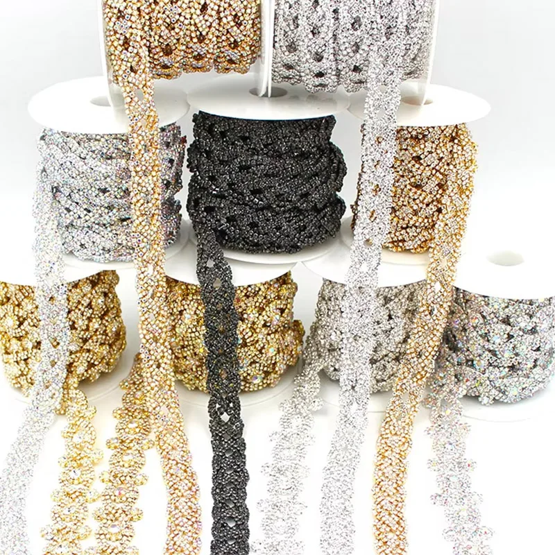 

1 Yard Classic Crystal Chain Woven X-Shaped Rhinestone Trim Crystal Metal Chain Welded Ribbon For Gown, Bag & Shoe Accessories