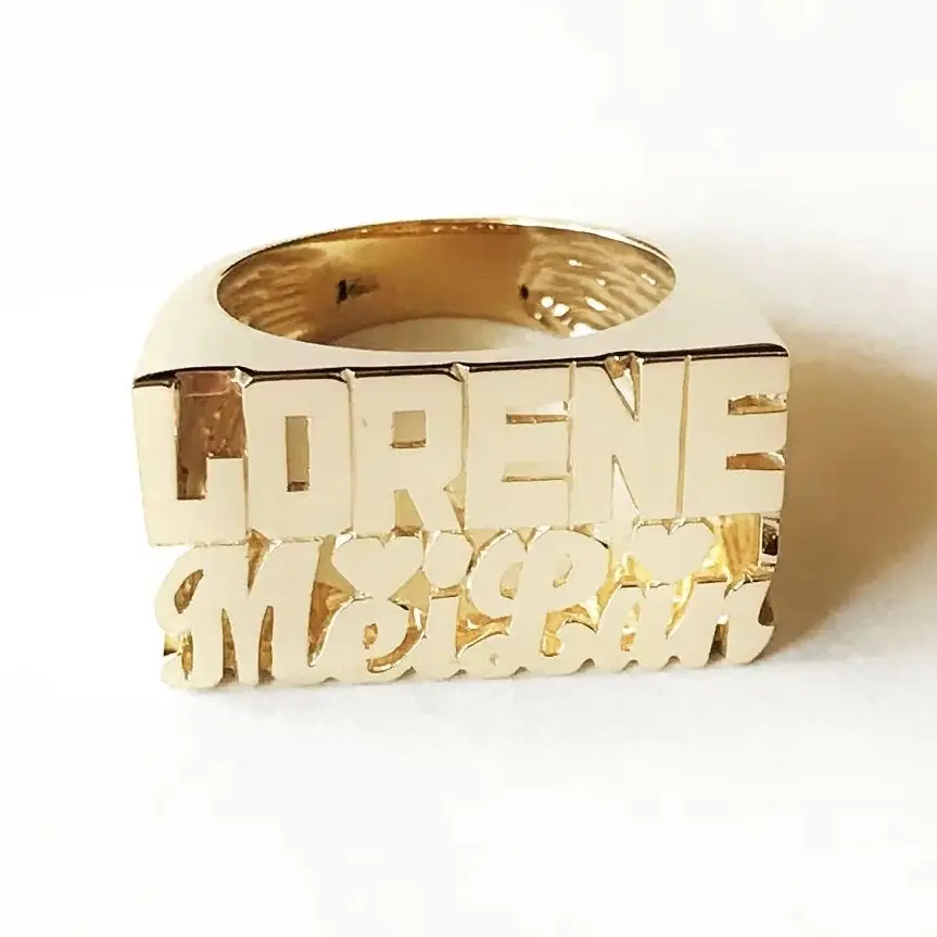 Double Stacked Two Block Monogram Ring Valentine's Day Custom Name Ring 3D Name Luxury Jewelry Couples Jewelry Gift for Women