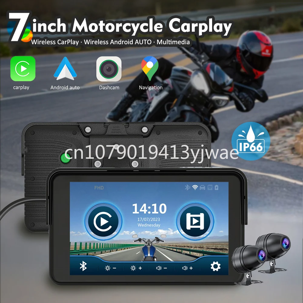 7 Inch Motorcycle Carplay & Android Auto GPS Navigation and Motorcycle DVR Video Recorder with Two HD Cameras  Karadar MT7001