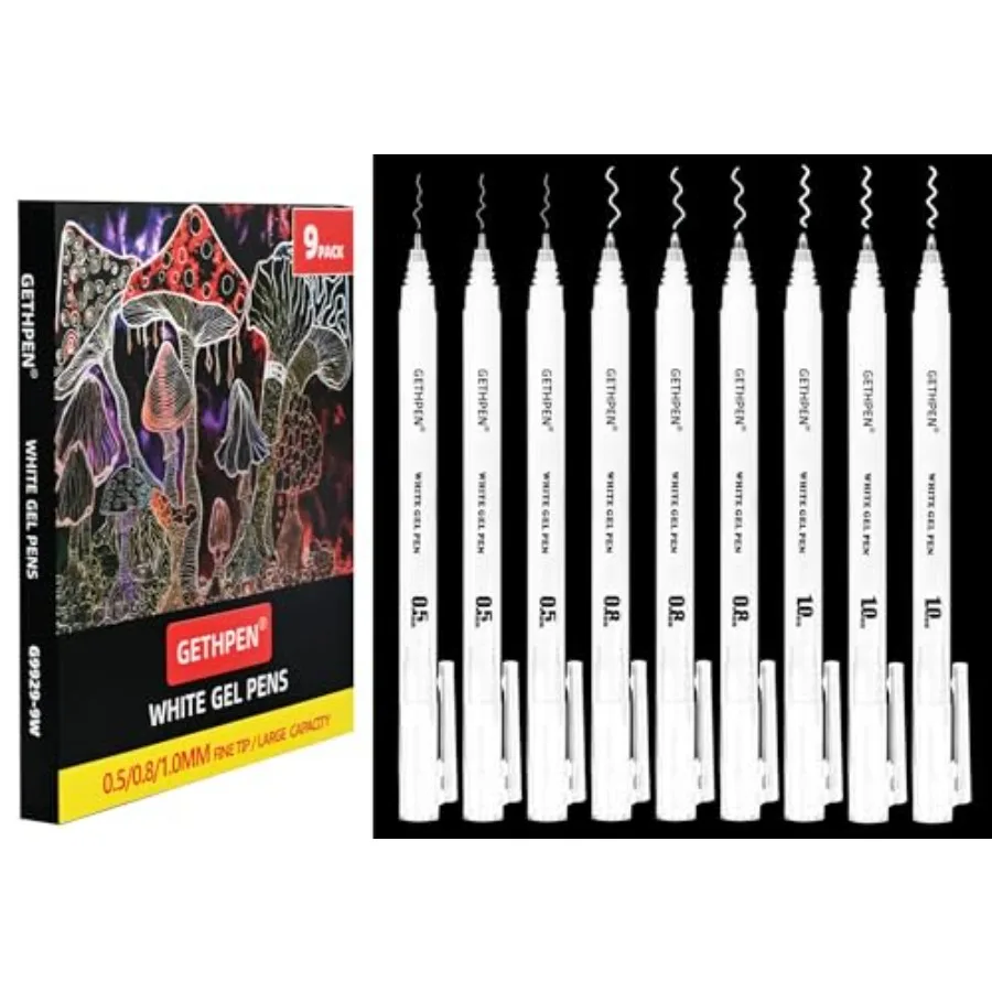 

White Gel Pens1mm 0.8mm 0.5mm Fine Point Opaque White Archival Ink Pen for Black Paper Drawing Sketching Illustration Bullet Jo
