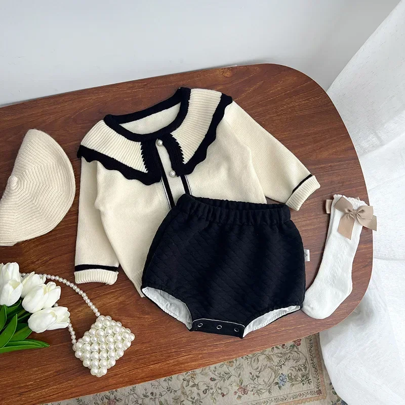 Baby Rompers Spring and Autumn Korean Style Small Fragrance Baby Suit Western Style Sweater +pants Baby Girl Baby Two-piece Set