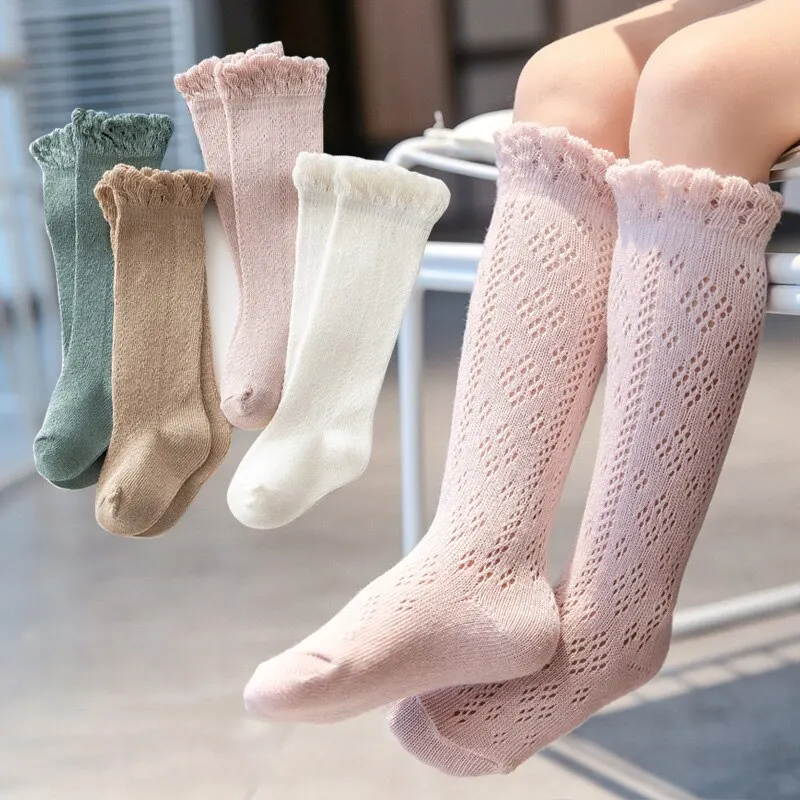 Summer Baby Girls Long Socks Breathable Mesh Cotton Princess Hollow Out Sock Knee High Spanish Style Thin Socks