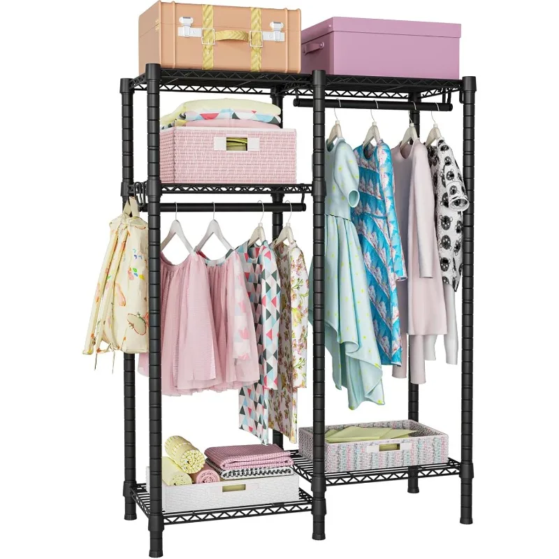 Garment Rack for Kids, Baby, Students, and Children's Room, 4 Tiers Freestanding and Portable Heavy Duty Closets,