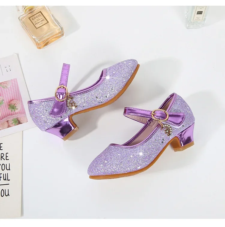Zapatos de princesa de tacón alto para niña, Cosplay de Halloween, vestido de fiesta brillante para niños, zapato de cuero para uniforme escolar, boda