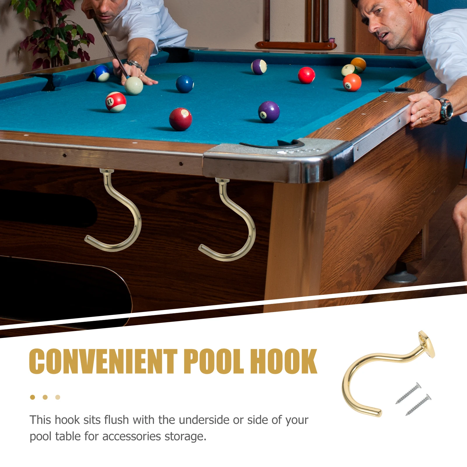 

1Set Wear-Resistant Billiard Hook Sturdy Iron Material Easy Install Detach Multi-Function Pool Hook Storage Solution