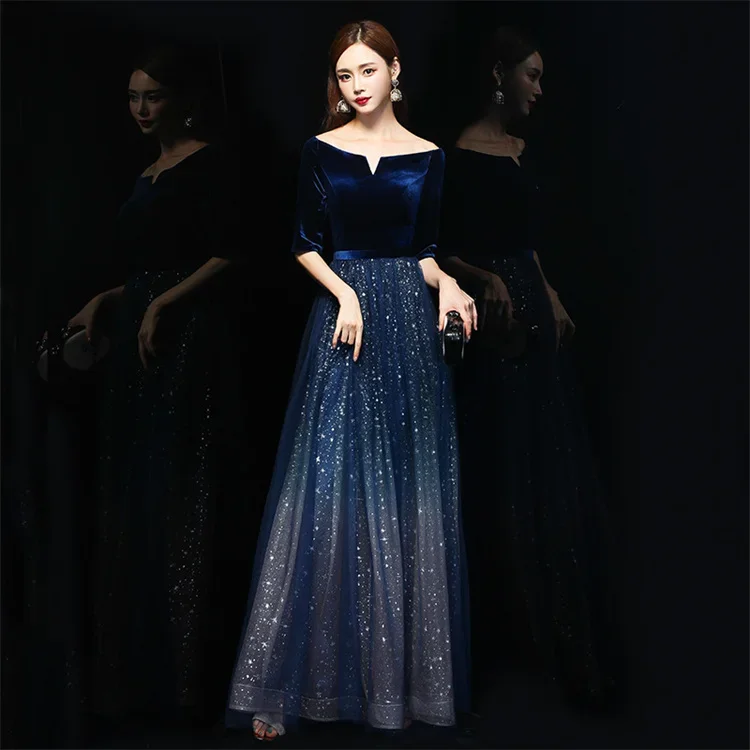 Evening Dress Female 2023 New Summer One Shoulder Banquet Queen Long Choir Performance Dress Female